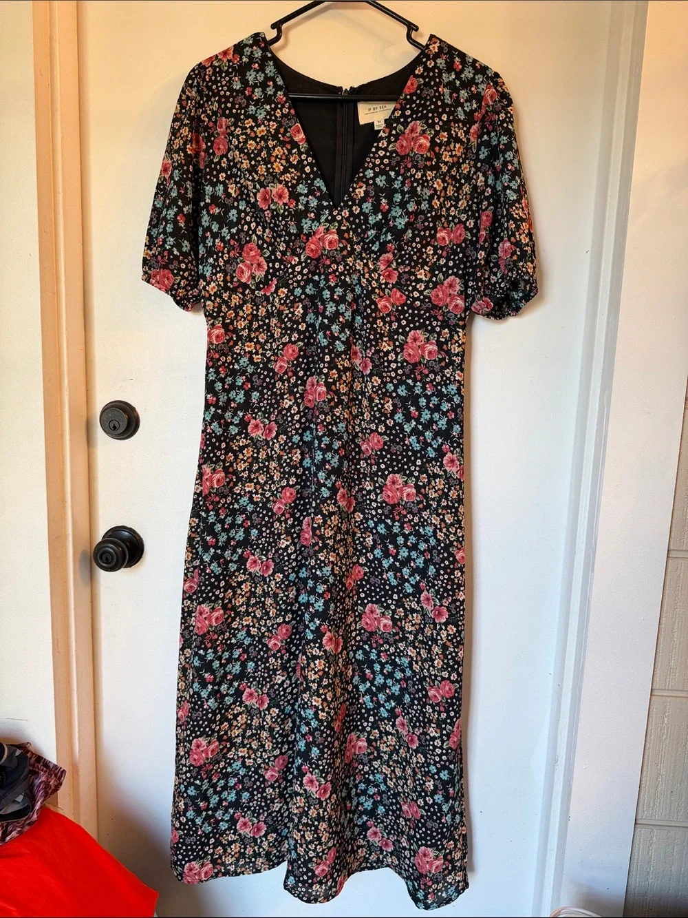 Anthropologie If By Sea Floral Short Puff Sleeve Midi Dress cottagecore medium
